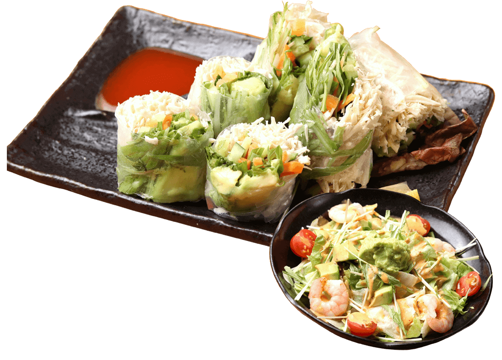 炭火焼鳥 大門,生春巻き,アボカドサラダ